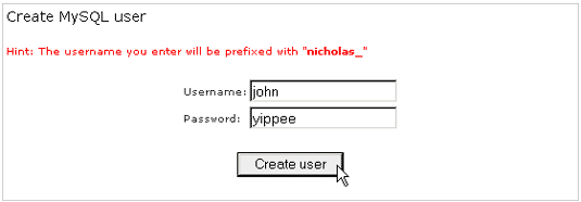 Creating a MySQL user