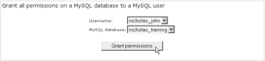 Granting a user's permissions to a MySQL database